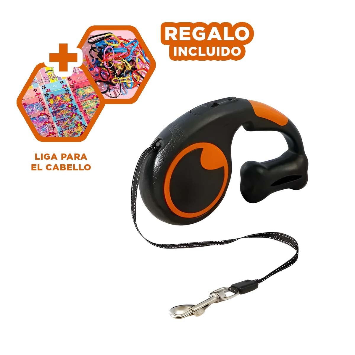SUJETADOR RETRACTIL NEGRO CON PORTA BOLSA PARA CONTROL DE MASCOTA YLIGAS REGALO - 2