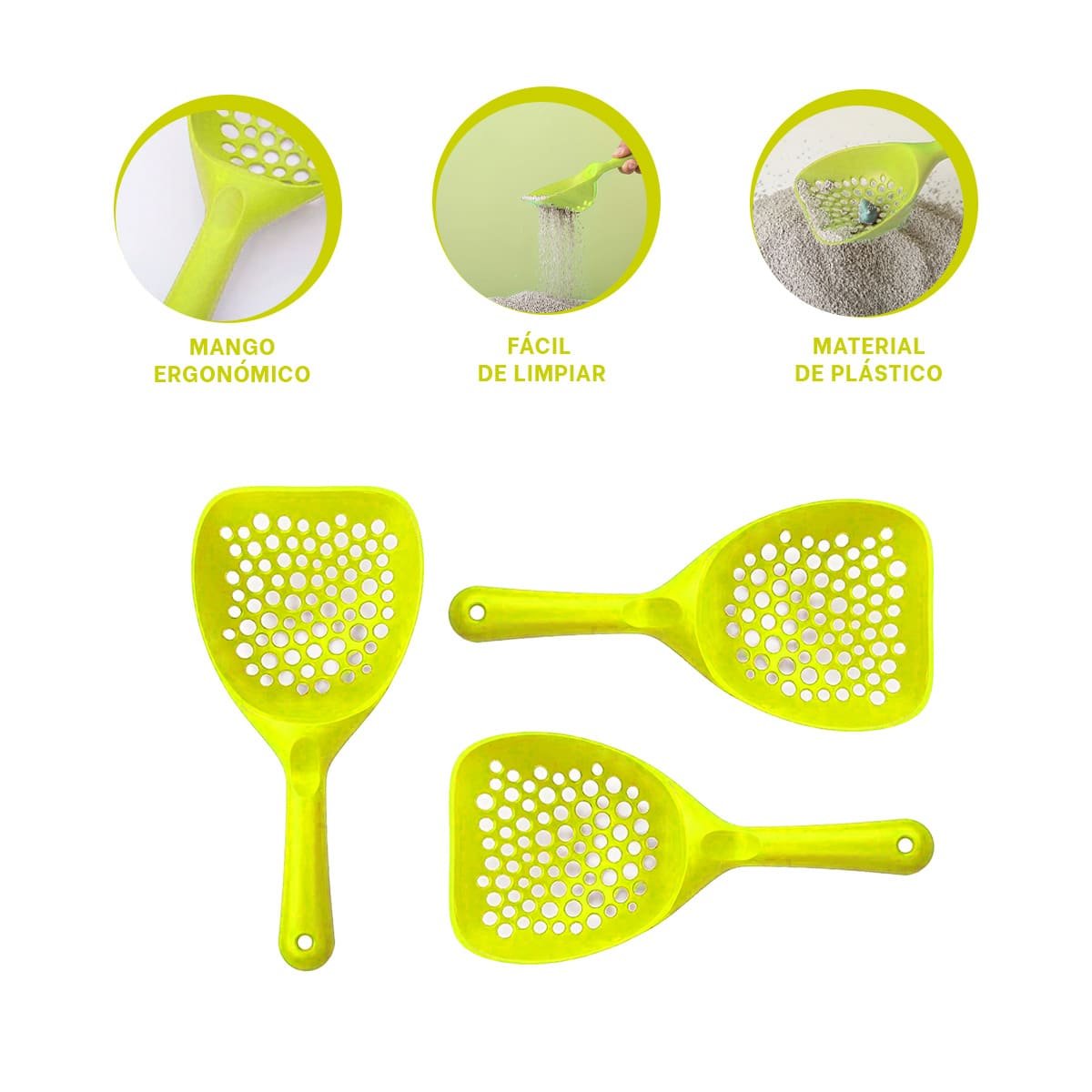 CUCHARA CERNIDORA PARA ARENERO 32X16CM DISENO HUEQUITOS AMARILLO YSTICKY - 5