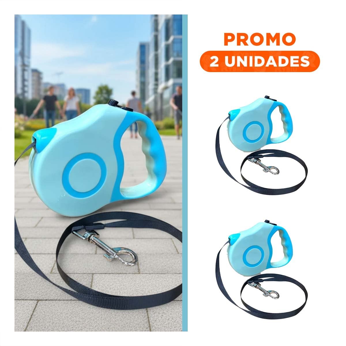 PACK2 CINTA EXTENSIBLE 3M PARA PERRO CON DISENO DOBLE TONO CELESTE YREGALO STICKER - 1