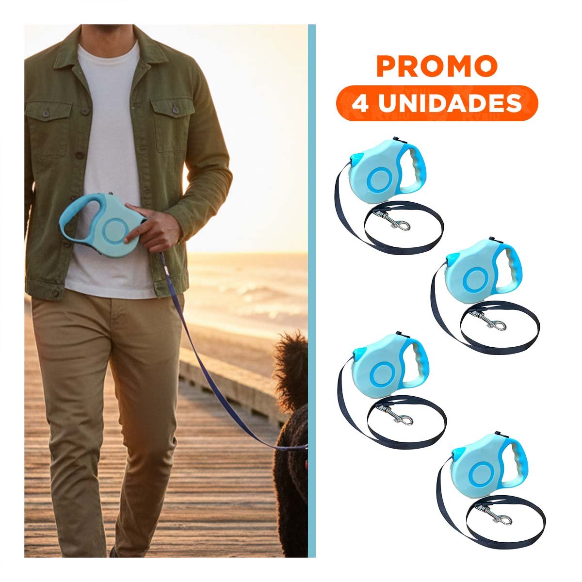 PACK4 LEASH EXTENSIBLE 3M PARA MASCOTAS CON DOBLE TONO CELESTE - 1