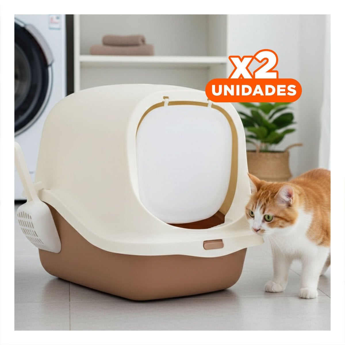 PACK2 BANDEJA CUBIERTA CON PALA PARA GATO MARRON CON CONTROL DE OLORES - 1