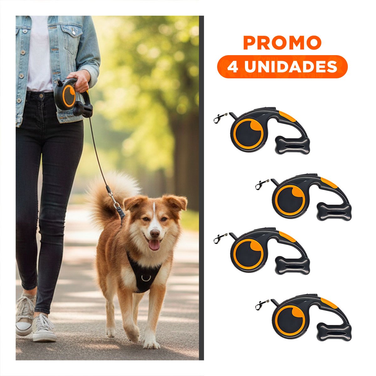 PACK4 SISTEMA PRACTICO NEGRO PARA PASEO DE PERROS CON PORTA BOLSA - 1