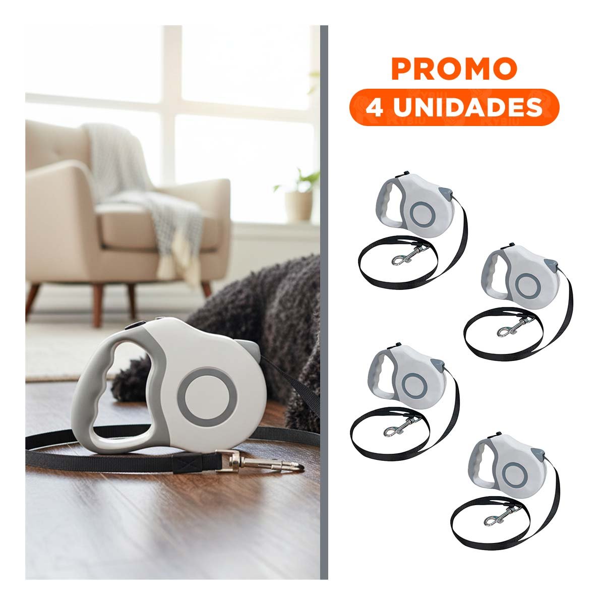 PACK4 CORREA EXTENSIBLE 3M PARA PERRO CON CONTROL MANUAL DOBLE TONO - 1