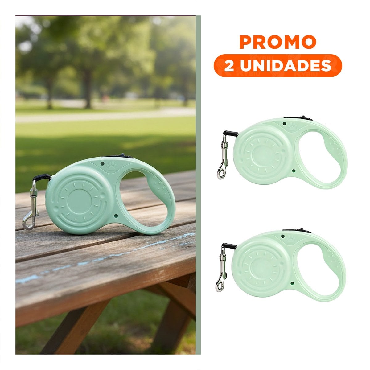 PACK2 CINTA EXTENSIBLE 3M PARA PERRO CON ESTILO HUELLITA VERDE CLARO YREGALO STICKER - 1