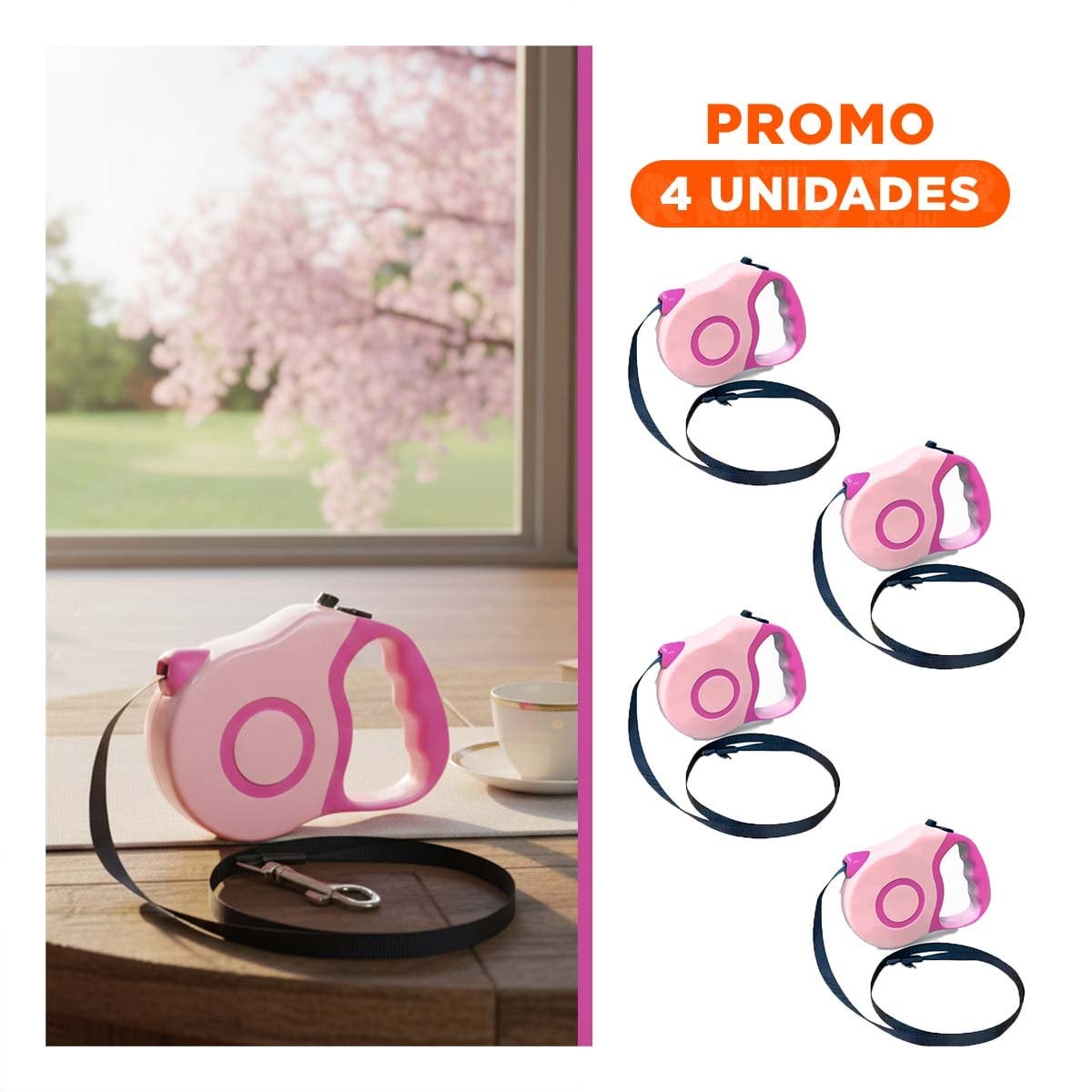 PACK4 CORREA EXTENSIBLE 3M PARA PERRO CON FRENO SEGURO DOBLE TONO - 1