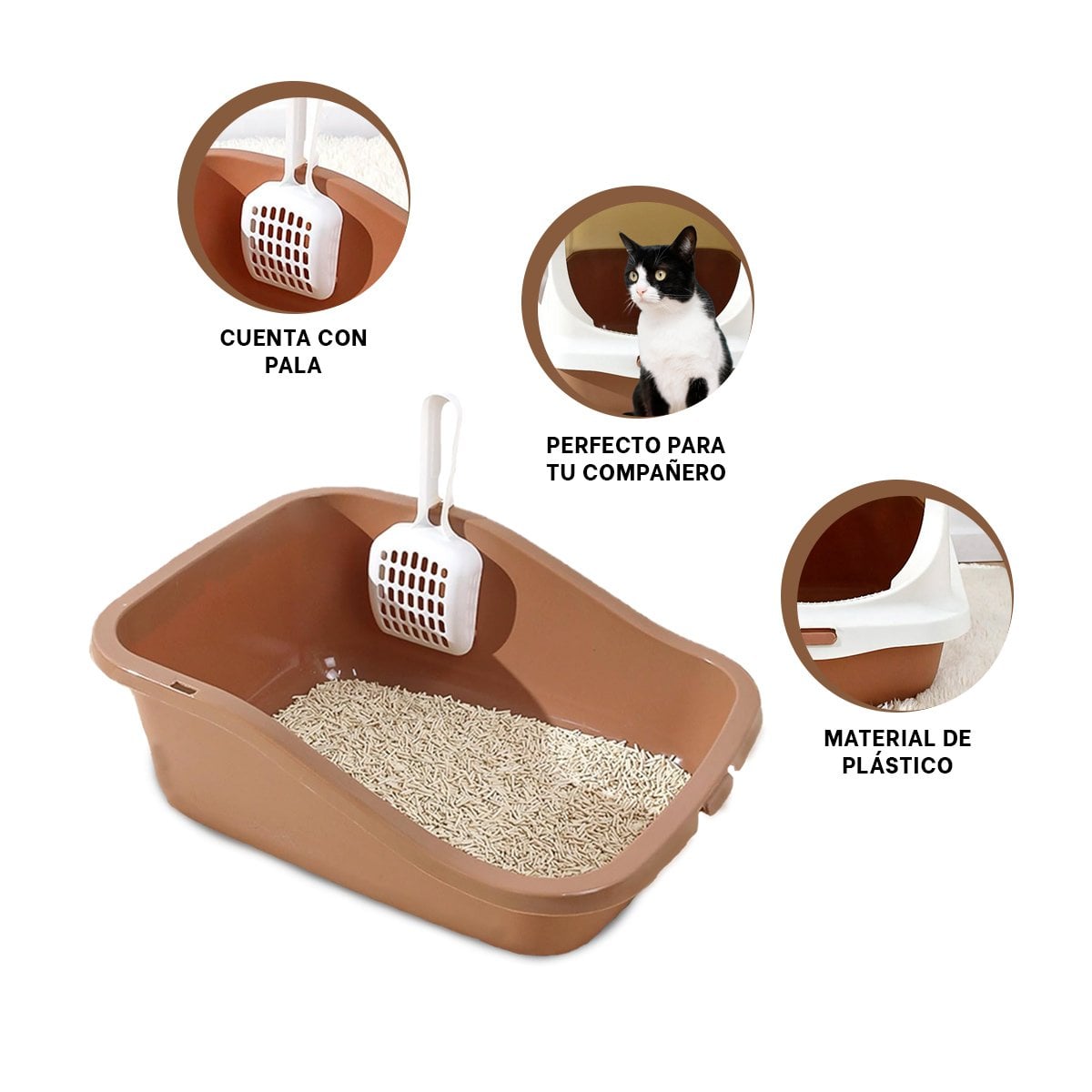DEPOSITO DE ARENA CERRADO CON PALA PARA GATO MARRON FACIL LIMPIEZA DIARIA YSTICKY - 5