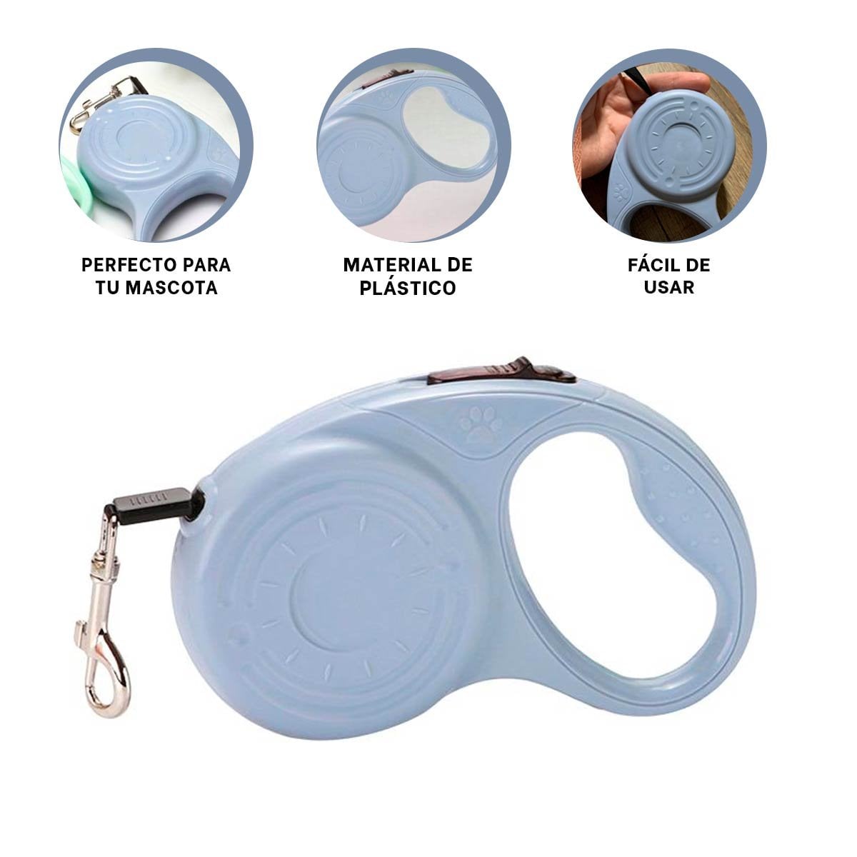 AMARRE RETRACTIL 3M PARA PERRO CON DISENO HUELLITA AZUL GRISACEO YSTICKY - 5