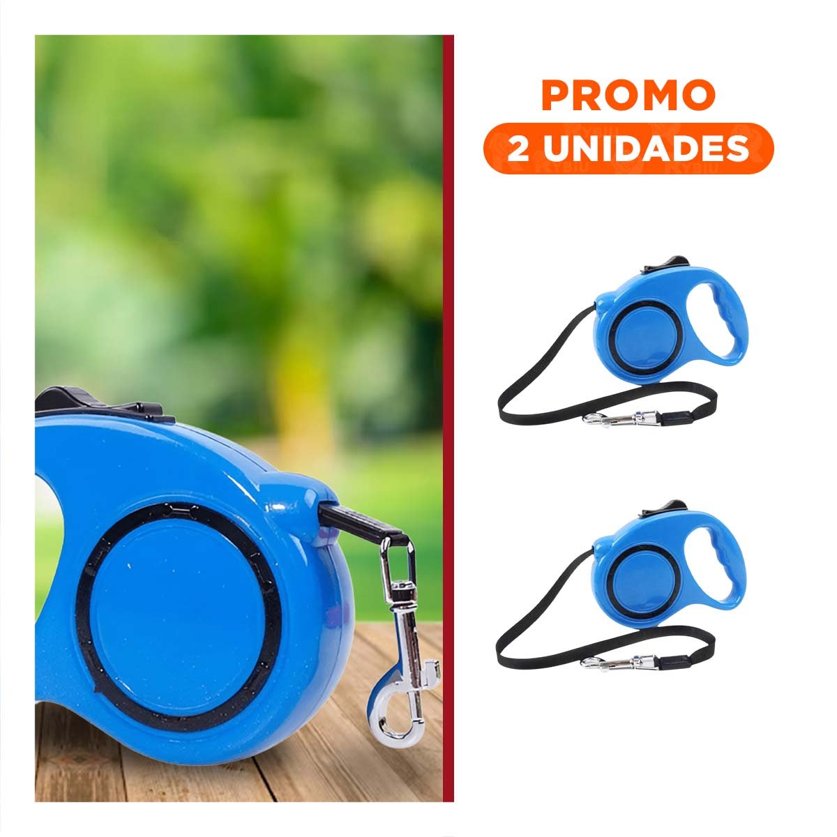 PACK2 CABLE PRACTICO RETRACTIL AZUL CON CIRCULO NEGRO PARA PERRO Y GATO YREGALO STICKER - 1