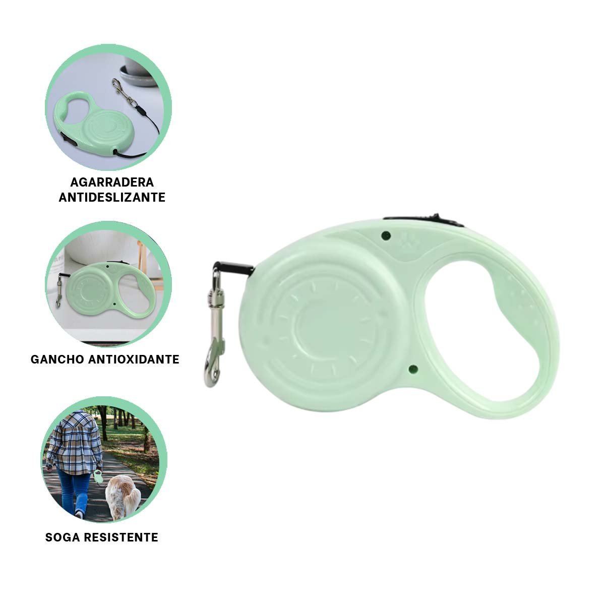 AMARRE RETRACTIL 3M PARA PERRO CON DISENO HUELLITA VERDE CLARO YSTICKY - 5