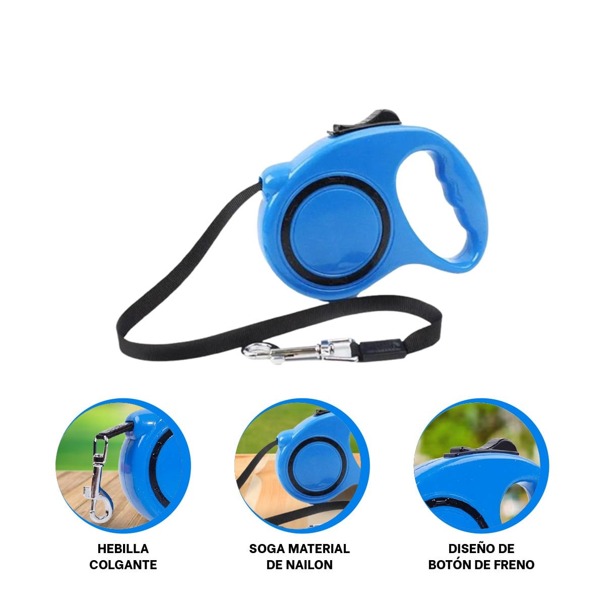 CORDON RETRACTIL AZUL CON CIRCULO NEGRO PARA PERRO Y GATO EN HOGAR YPAPEL REGALO - 5