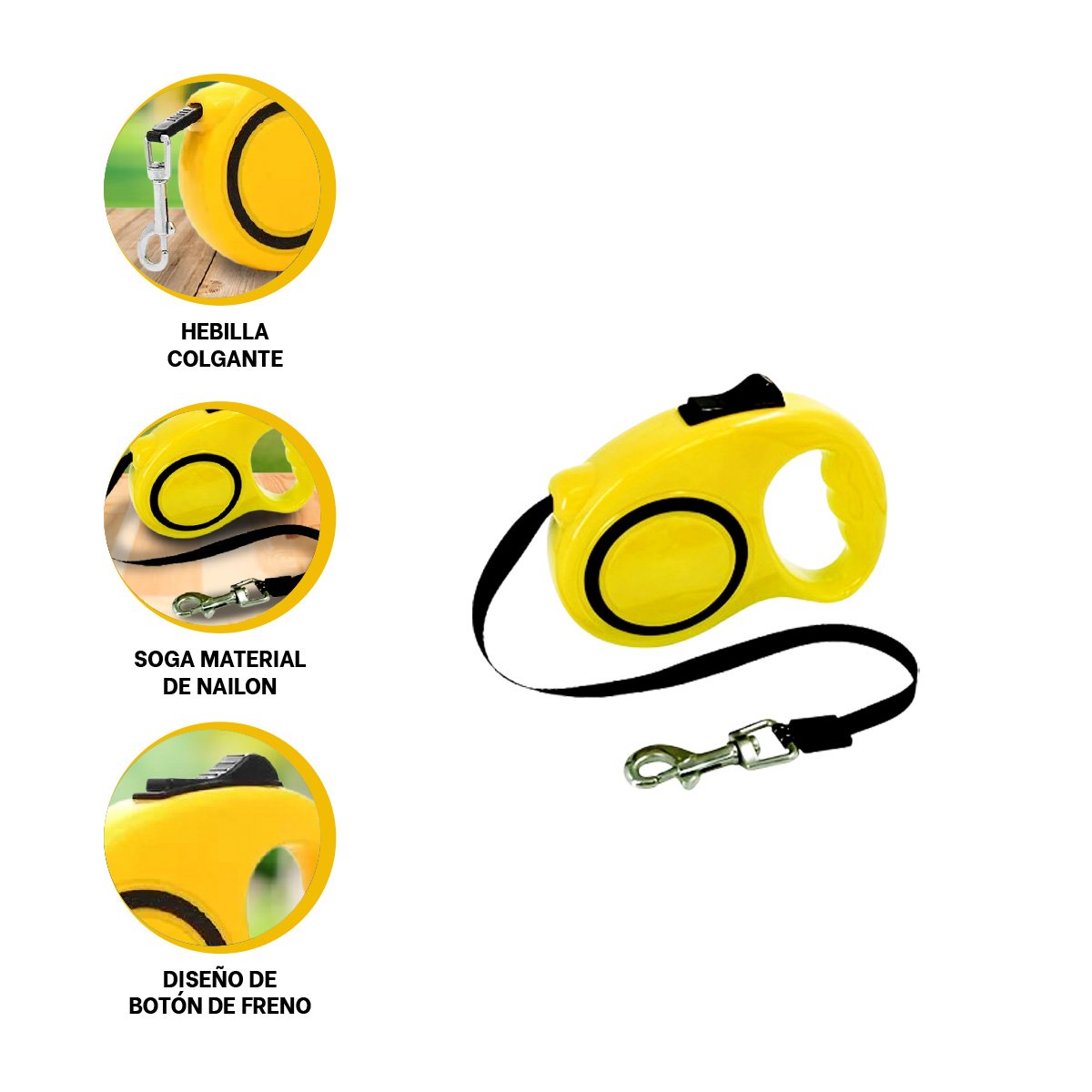 FLEJE RETRACTIL CONFIABLE PARA MANTENER A TU MASCOTA SEGURA PARA CAMINATAS AMARILLO YSTICKY - 5