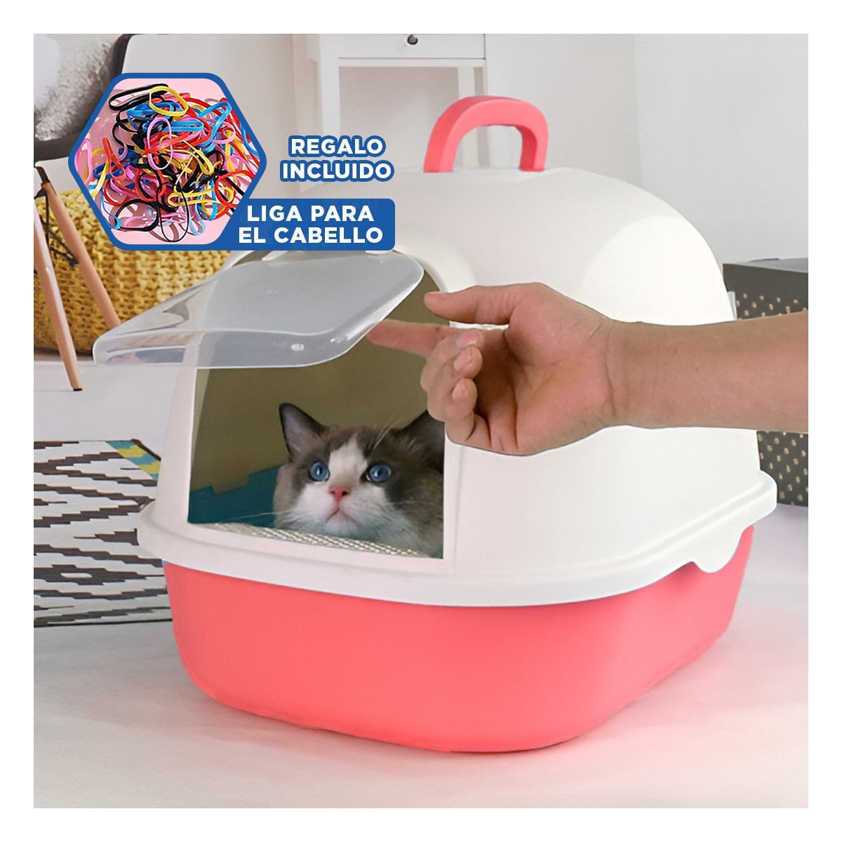 CAJA DE ARENA CON PANEL ABATIBLE PARA LIMPIEZA PRACTICA CORAL YLIGAS REGALO - 2