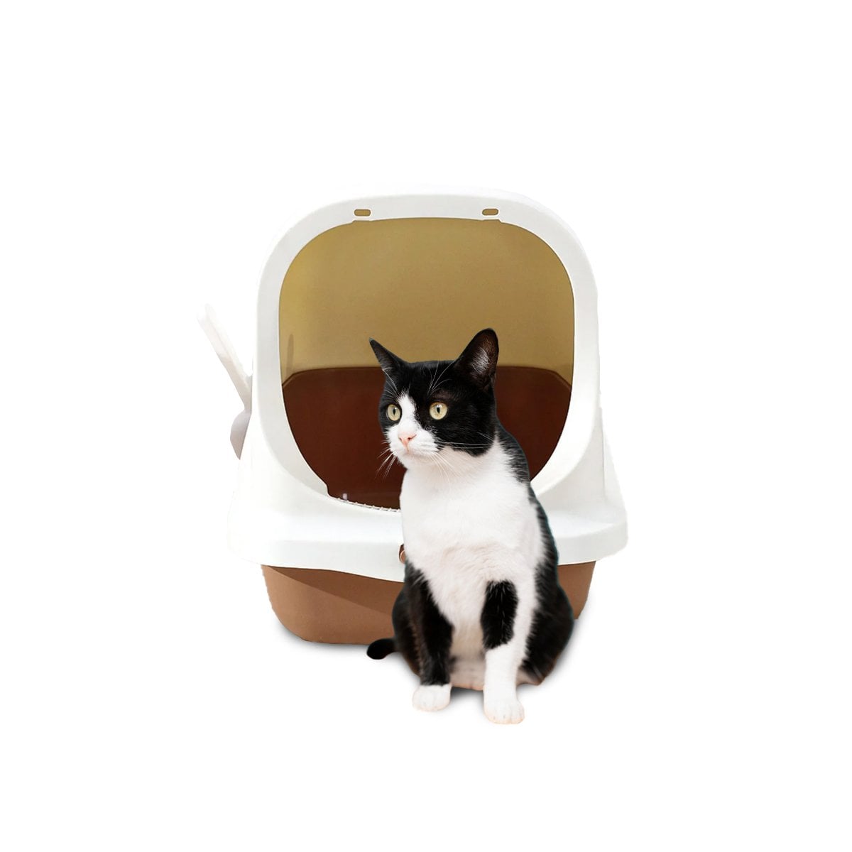ARENERO CUBIERTO CON PALA PARA GATO MARRON COMODO Y FUNCIONAL EN HOGAR YREGALO STICKER - 1