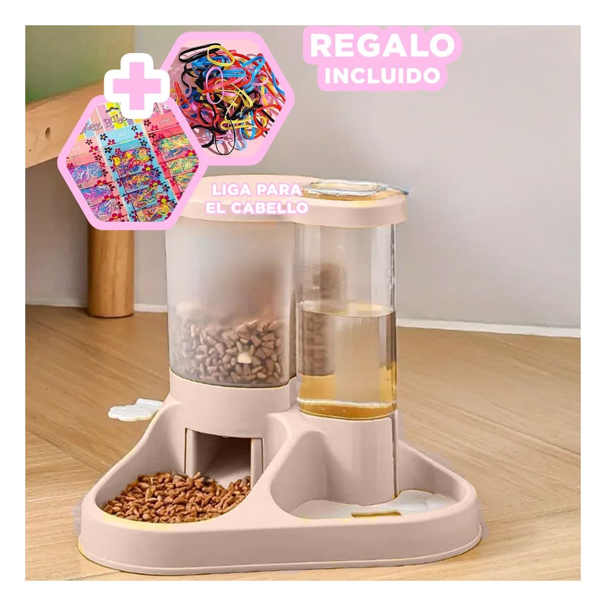 ESTACION DE COMIDA Y BEBIDA PARA MASCOTA CON LLAVE ROSADO CLARO YLIGAS REGALO - 2