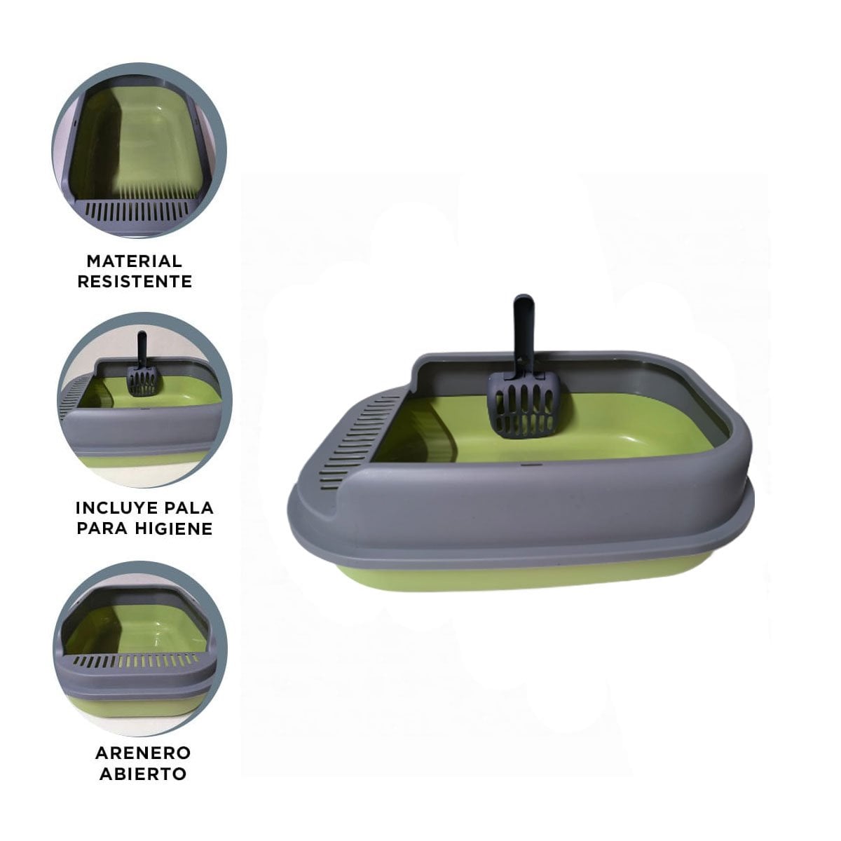 CAJA RESISTENTE PARA GATO CON PALA CERNIDORA 51X36,5CM VERDE Y PLOMO YSTICKY - 5