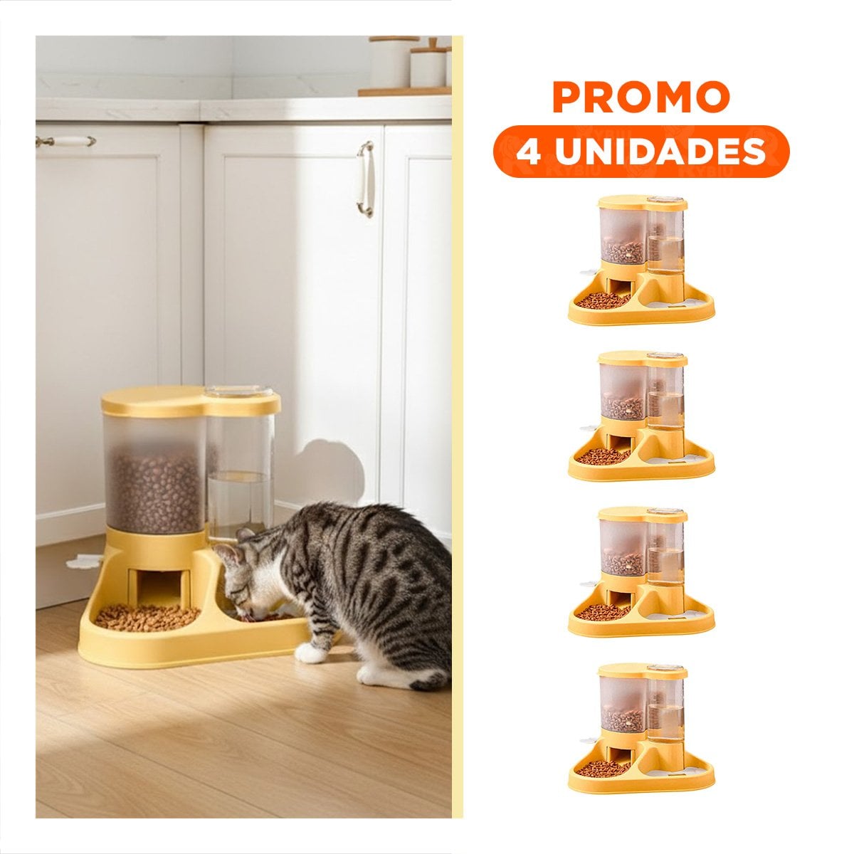PACK4 ACCESORIO DE COMIDA Y BEBIDA PARA MASCOTA CON LLAVE AMARILLO FUNCIONAL - 1
