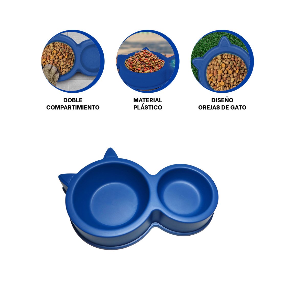 RECIPIENTE DOBLE CON OREJAS DE GATO PARA MASCOTA AZUL MARINO FACIL LIMPIEZA YSTICKY - 5