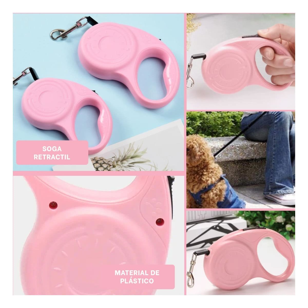 SUJETADOR RETRACTIL 3M PARA MASCOTAS CON HUELLITA ROSADO PRACTICO YLIGAS REGALO - 1