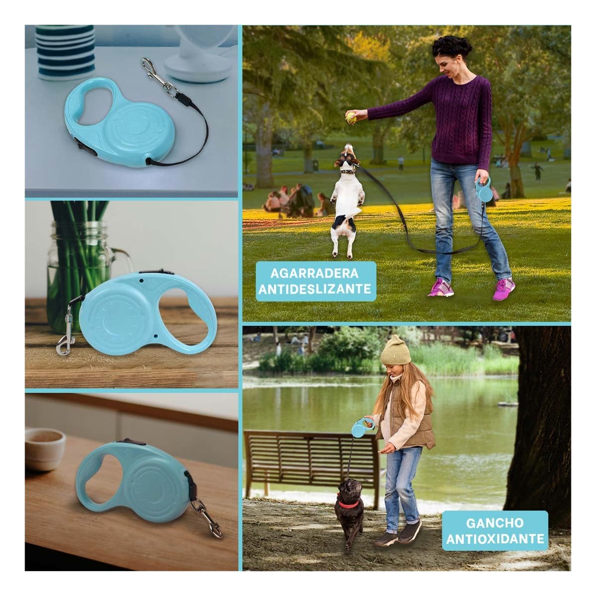 CINTA RETRACTIL 3M PARA MASCOTA CON HUELLITA CELESTE RESISTENTE YPAPEL REGALO - 3