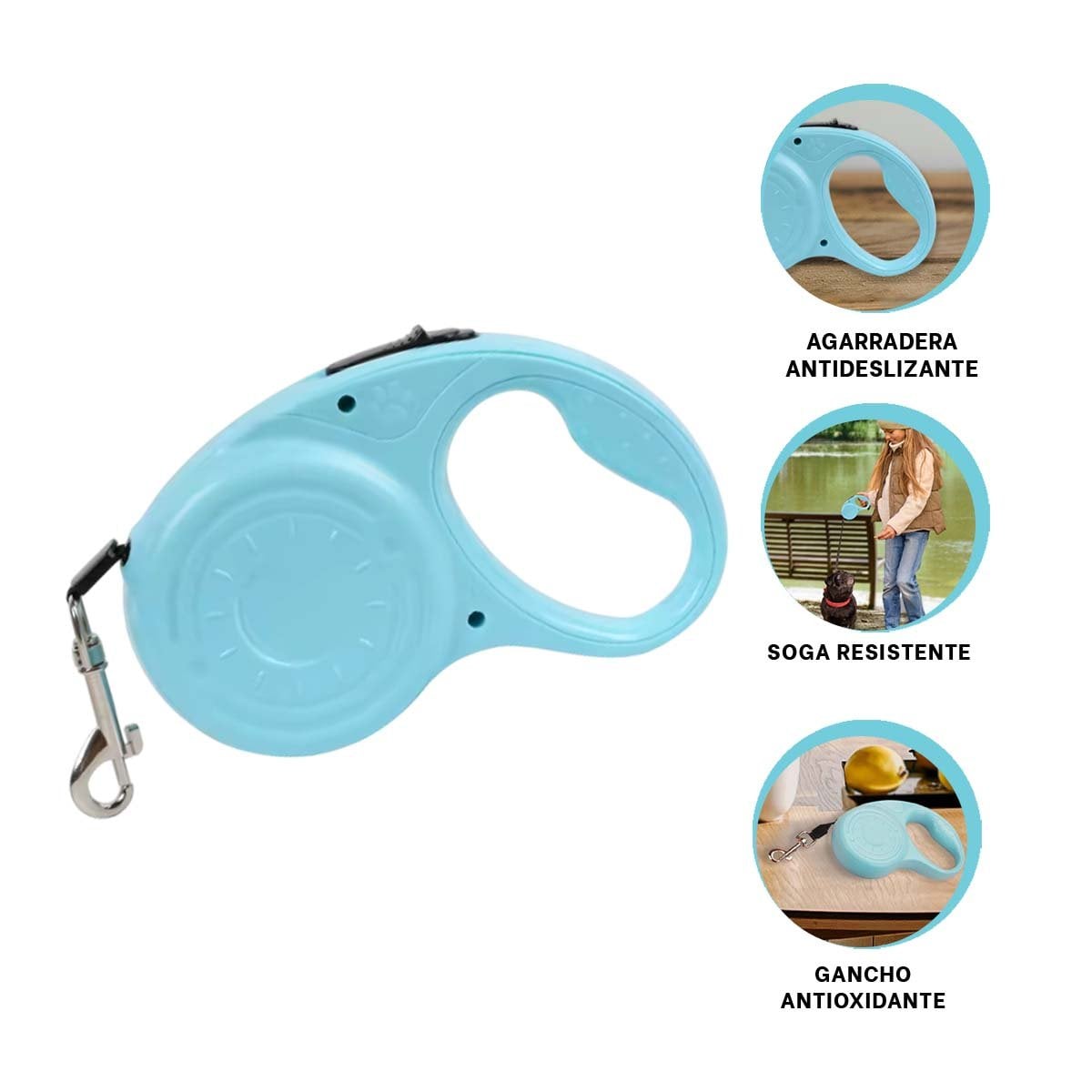 CINTA RETRACTIL 3M PARA MASCOTA CON HUELLITA CELESTE RESISTENTE YPAPEL REGALO - 5