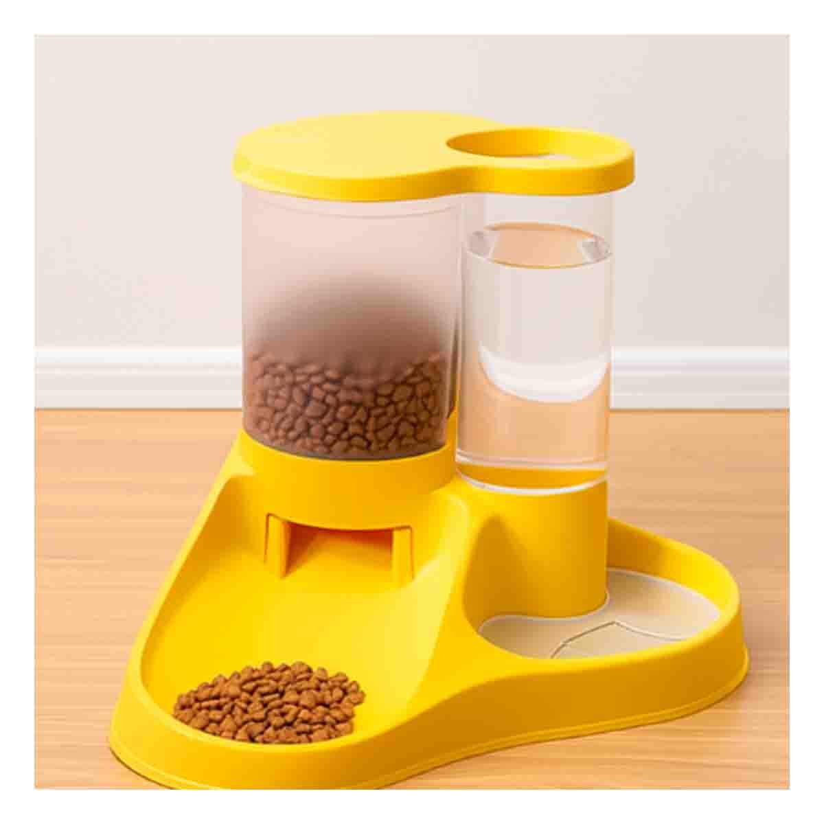 ALIMENTADOR Y BEBEDERO UNIDO PARA MASCOTA CON LLAVE AMARILLO RESISTENTE - 3