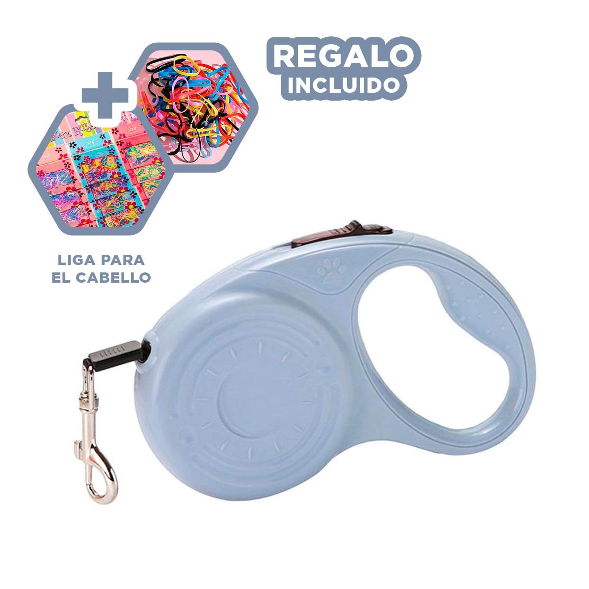 SUJETADOR RETRACTIL 3M PARA MASCOTAS CON HUELLITA AZUL GRISACEO PRACTICO YLIGAS REGALO - 2