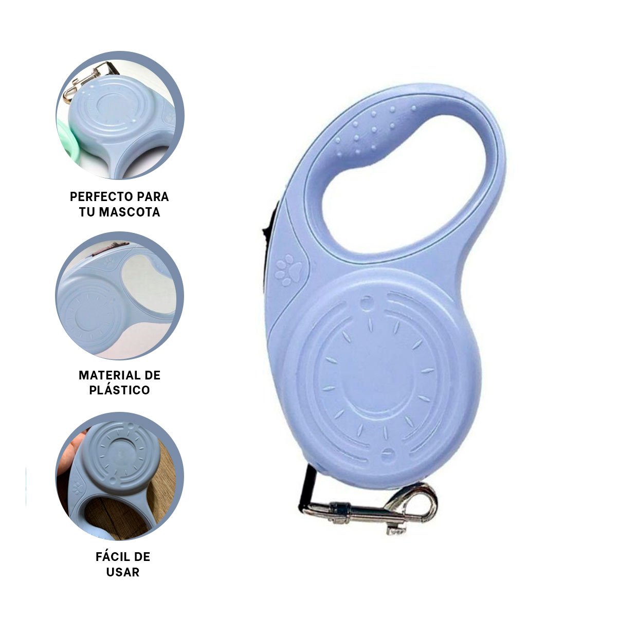 SUJETADOR RETRACTIL 3M PARA MASCOTAS CON HUELLITA AZUL GRISACEO PRACTICO YLIGAS REGALO - 5
