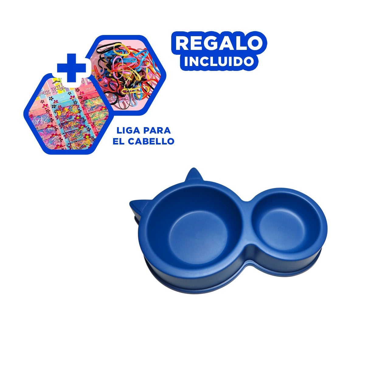 PLATERA DOBLE CON DISEÑO OREJAS DE GATO PARA MASCOTA AZUL MARINO BASE FIRME YLIGAS REGALO - 2