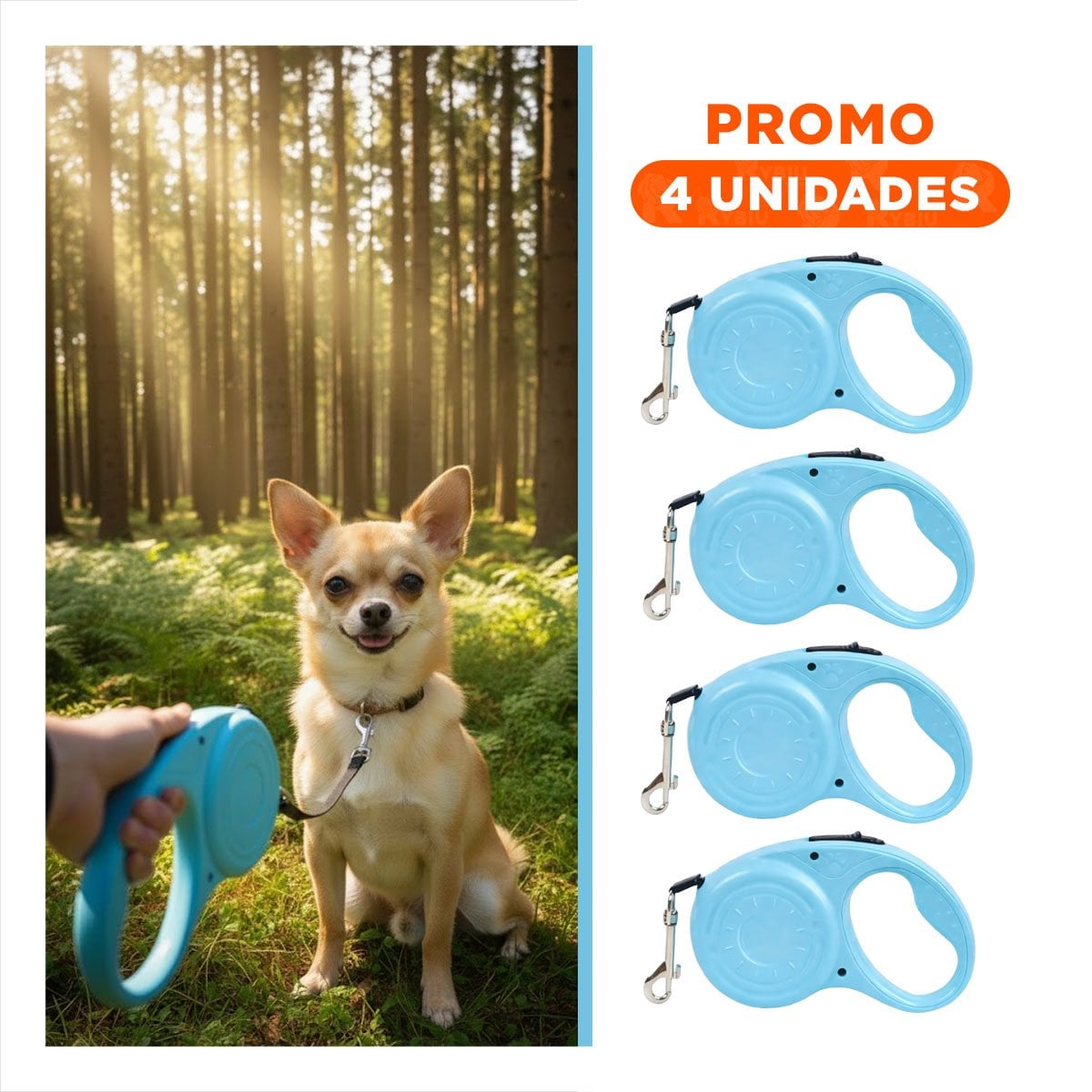 PACK4 LEASH EXTENSIBLE 3M PARA MASCOTAS CON HUELLITA CELESTE - 1