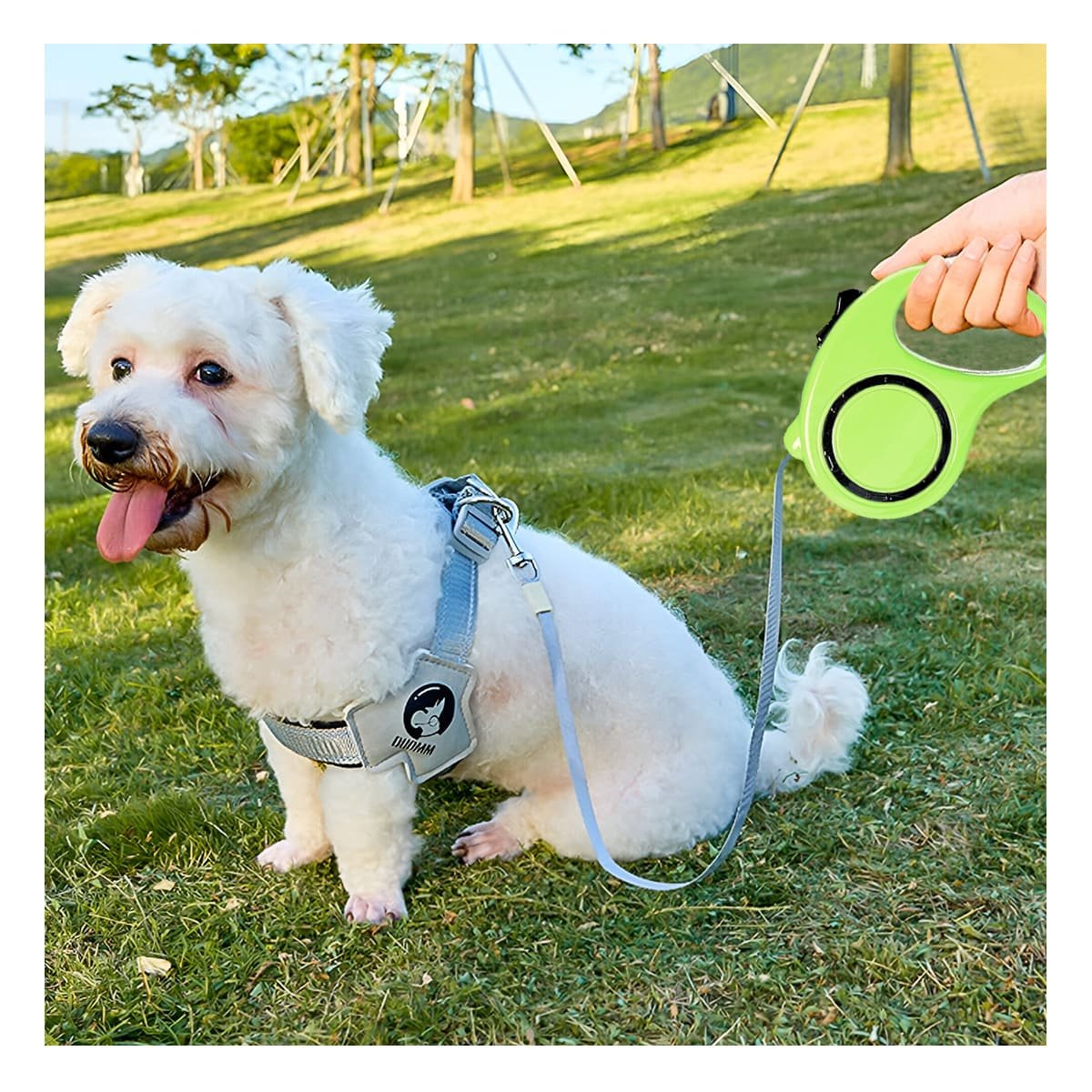 CUERDA RETRACTIL VERDE LIMON CON CIRCULO NEGRO PARA PASEO DE PERRO - 3