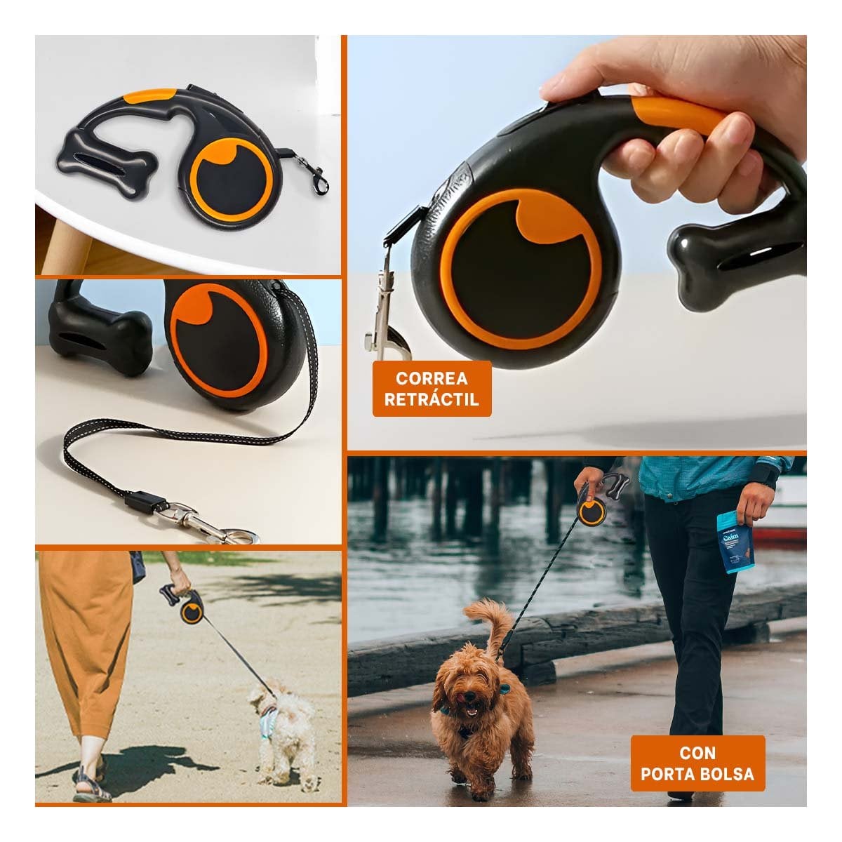 GUIA RETRACTIL ROSADA CON PORTA BOLSA PARA PASEOS COMODOS YSTICKY - 2