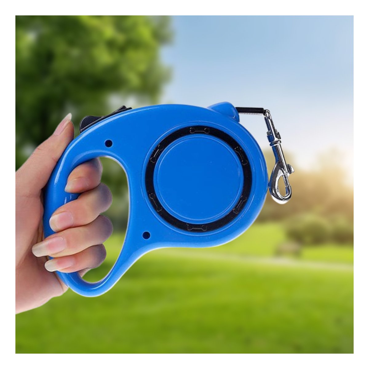 PACK2 CUERDA COMPACTA RETRACTIL AZUL CON CIRCULO NEGRO PARA PERRO Y GATO - 3