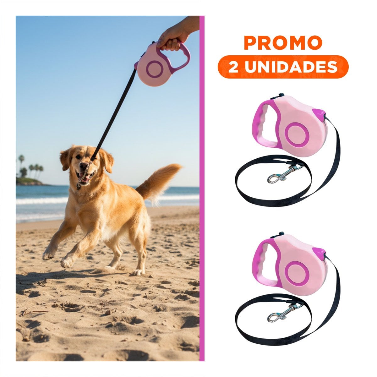 PACK2 SISTEMA EXTENSIBLE DE PASEO PARA PERRO ROSADO DOBLE TONO YREGALO STICKER - 1