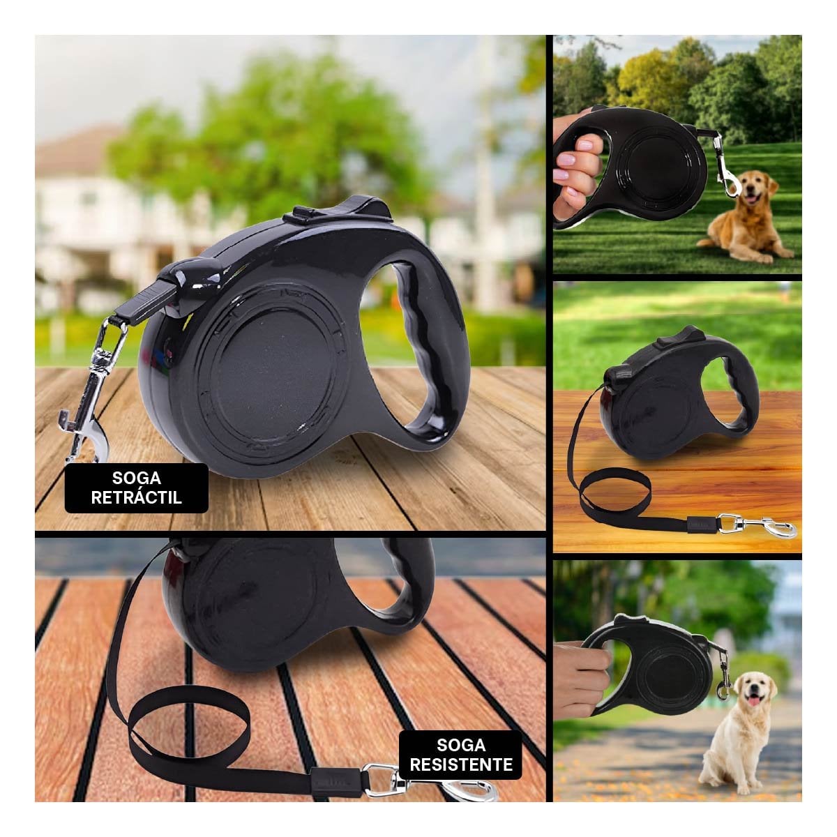CORDON RETRACTIL AJUSTABLE PARA PASEOS Y ENTRENAMIENTO DE PERROS Y GATOS NEGRO YPAPEL REGALO - 3