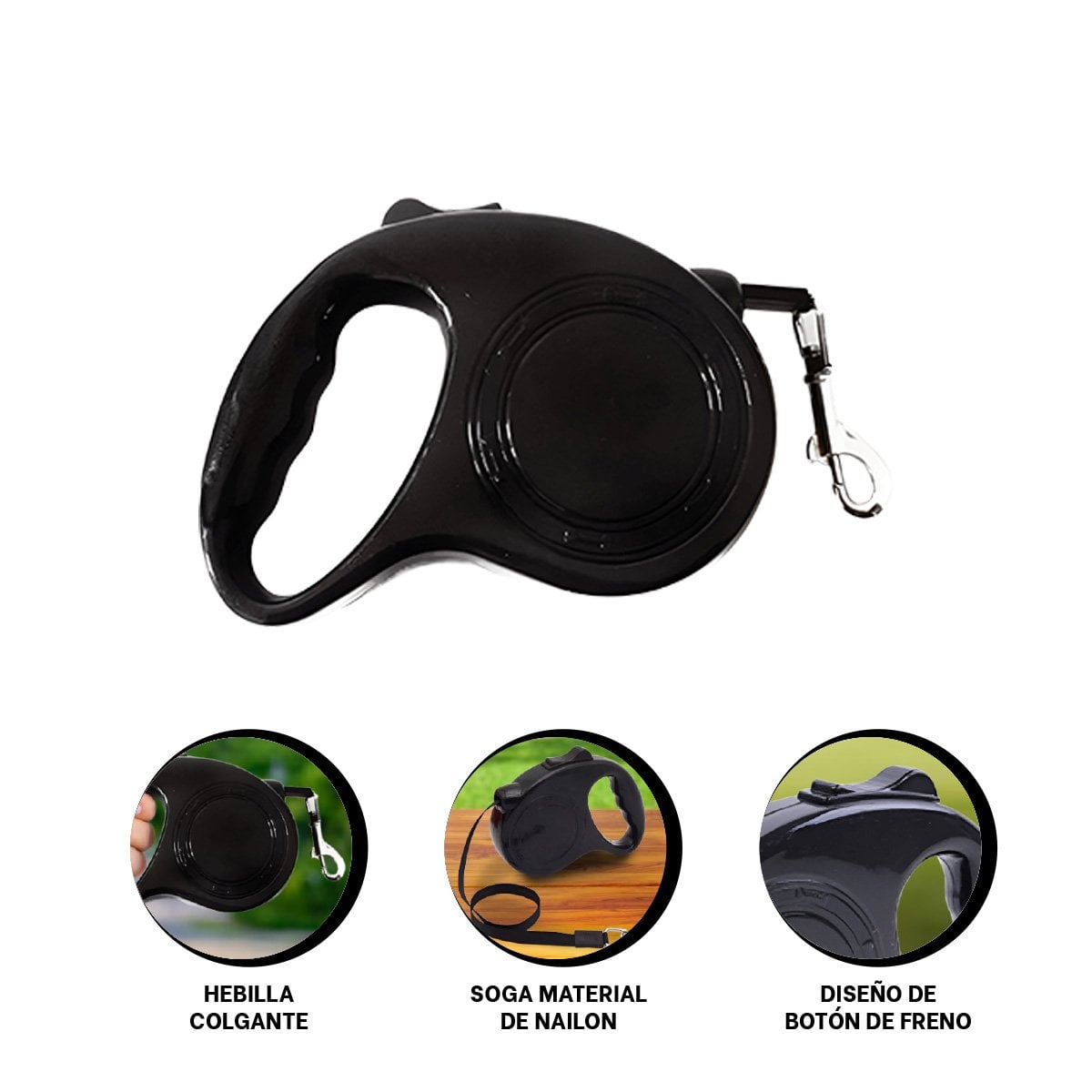 CORDON RETRACTIL AJUSTABLE PARA PASEOS Y ENTRENAMIENTO DE PERROS Y GATOS NEGRO YPAPEL REGALO - 5