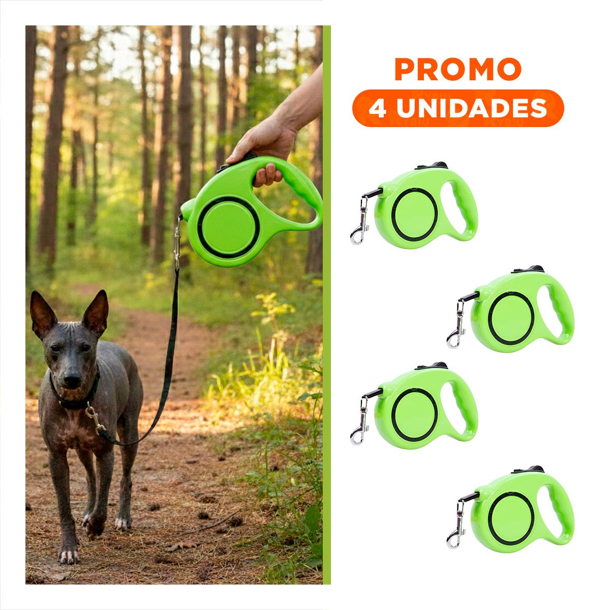 PACK4 HERRAMIENTA DE PASEO CANINO VERDE LIMON CON CIRCULO NEGRO - 1