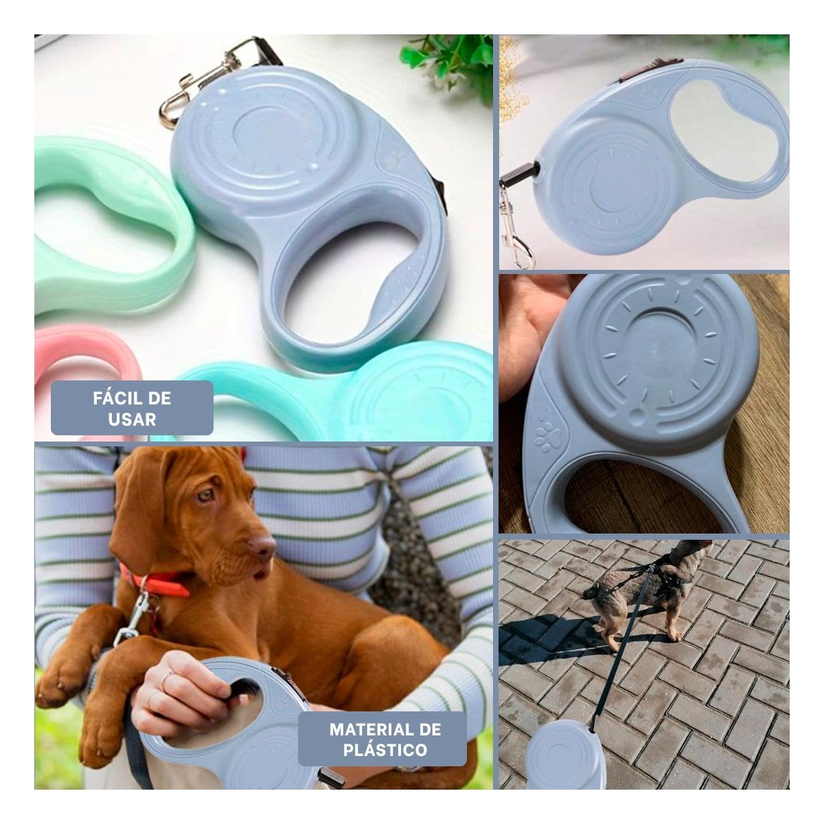 CORREA RETRACTIL 3M PARA PERRO CON DISENO HUELLITA AZUL GRISACEO - 2