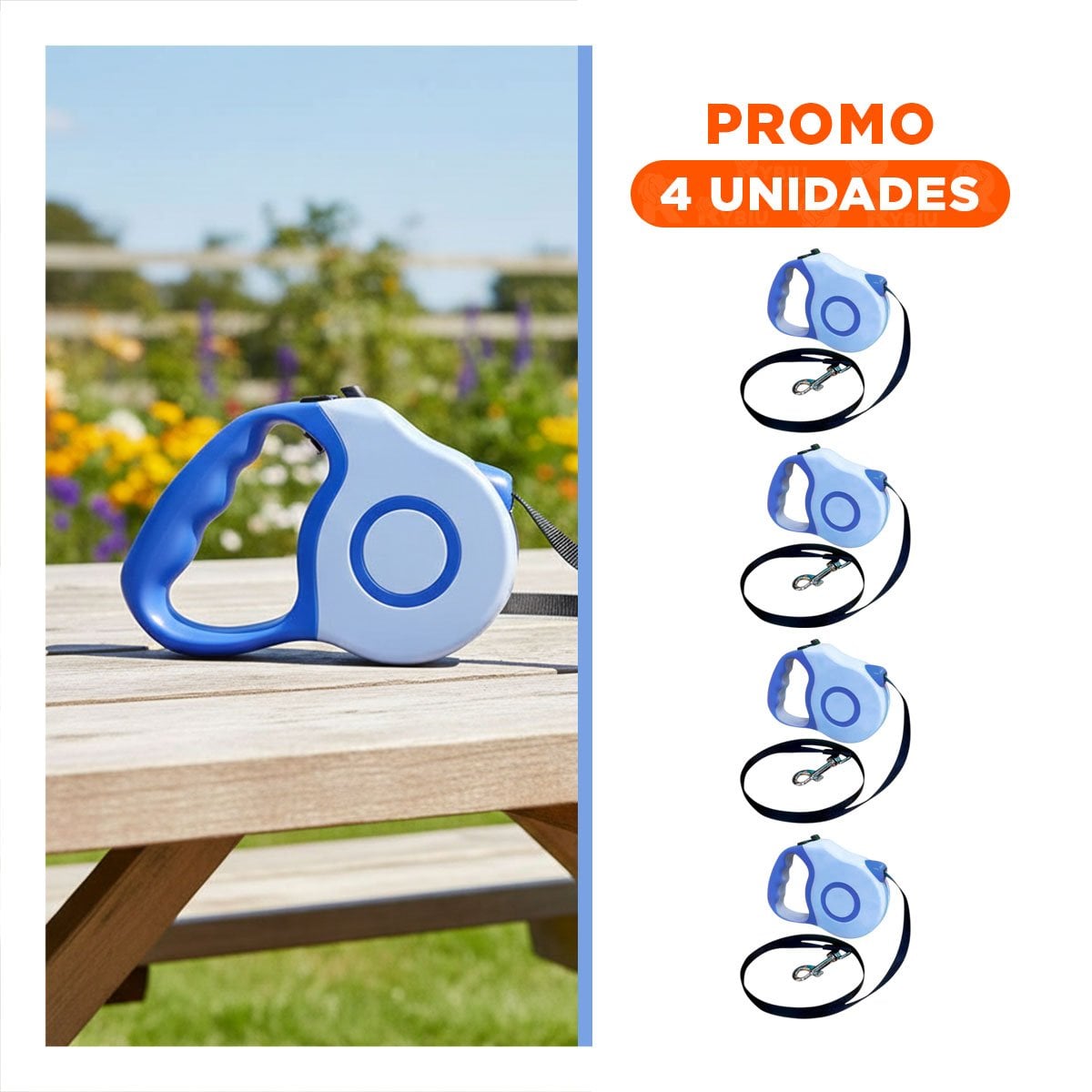 PACK4 CORREA EXTENSIBLE 5M PARA PERRO CON FRENO SEGURO DOBLE TONO - 1