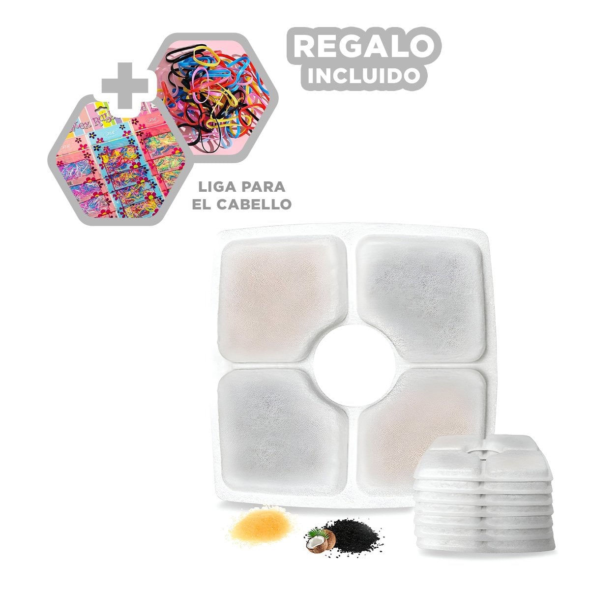 ELEMENTOS DE PURIFICACION PARA FUENTE DE AGUA BLANCO CUADRADO BORDES CURVOS YLIGAS REGALO - 2