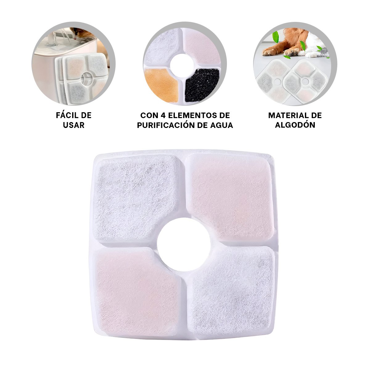ACCESORIOS DE FILTRACION PARA FUENTE DE AGUA BLANCO CUADRADO BORDES CURVOS YSTICKY - 5