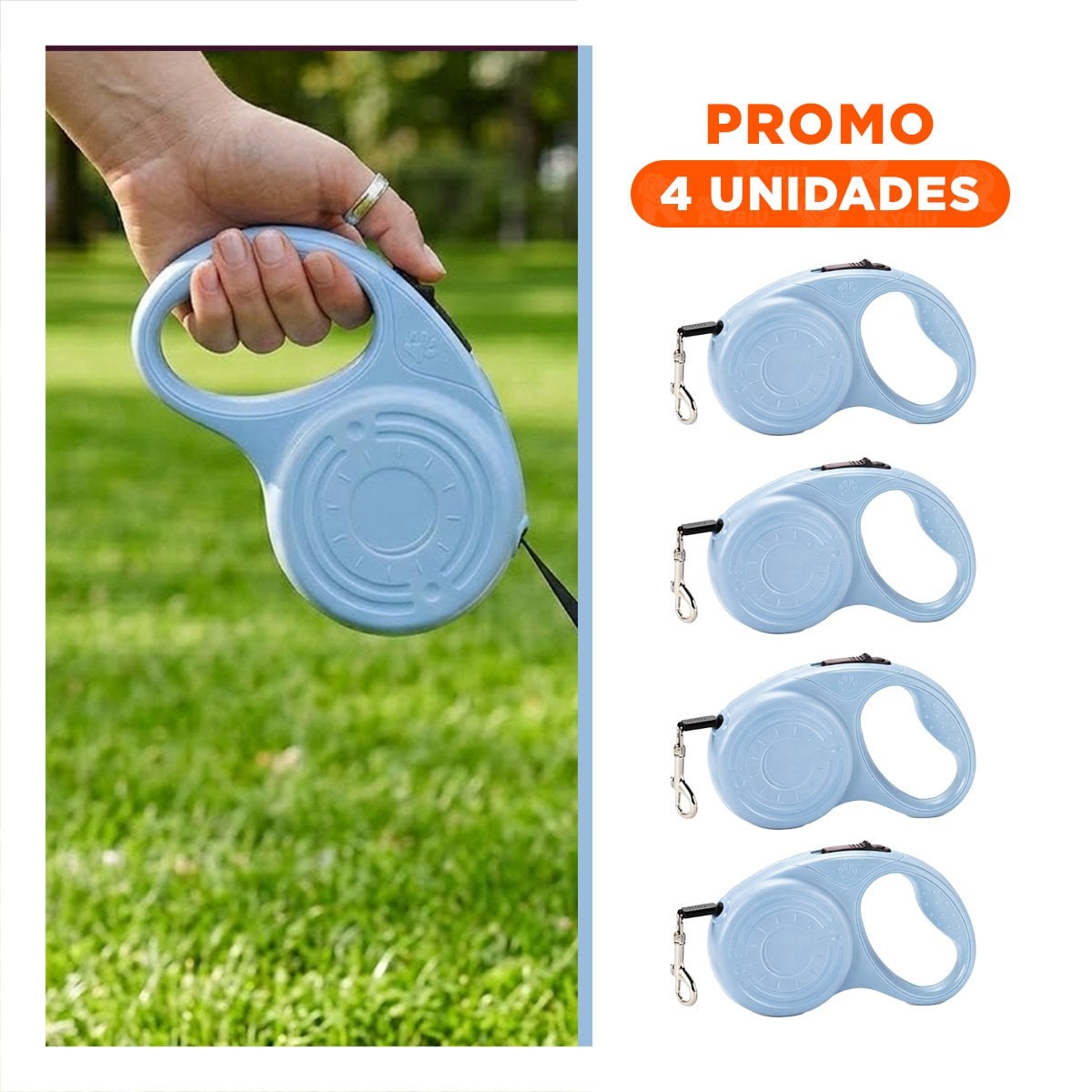 PACK4 LEASH EXTENSIBLE 3M PARA MASCOTAS CON HUELLITA AZUL GRISACEO - 1
