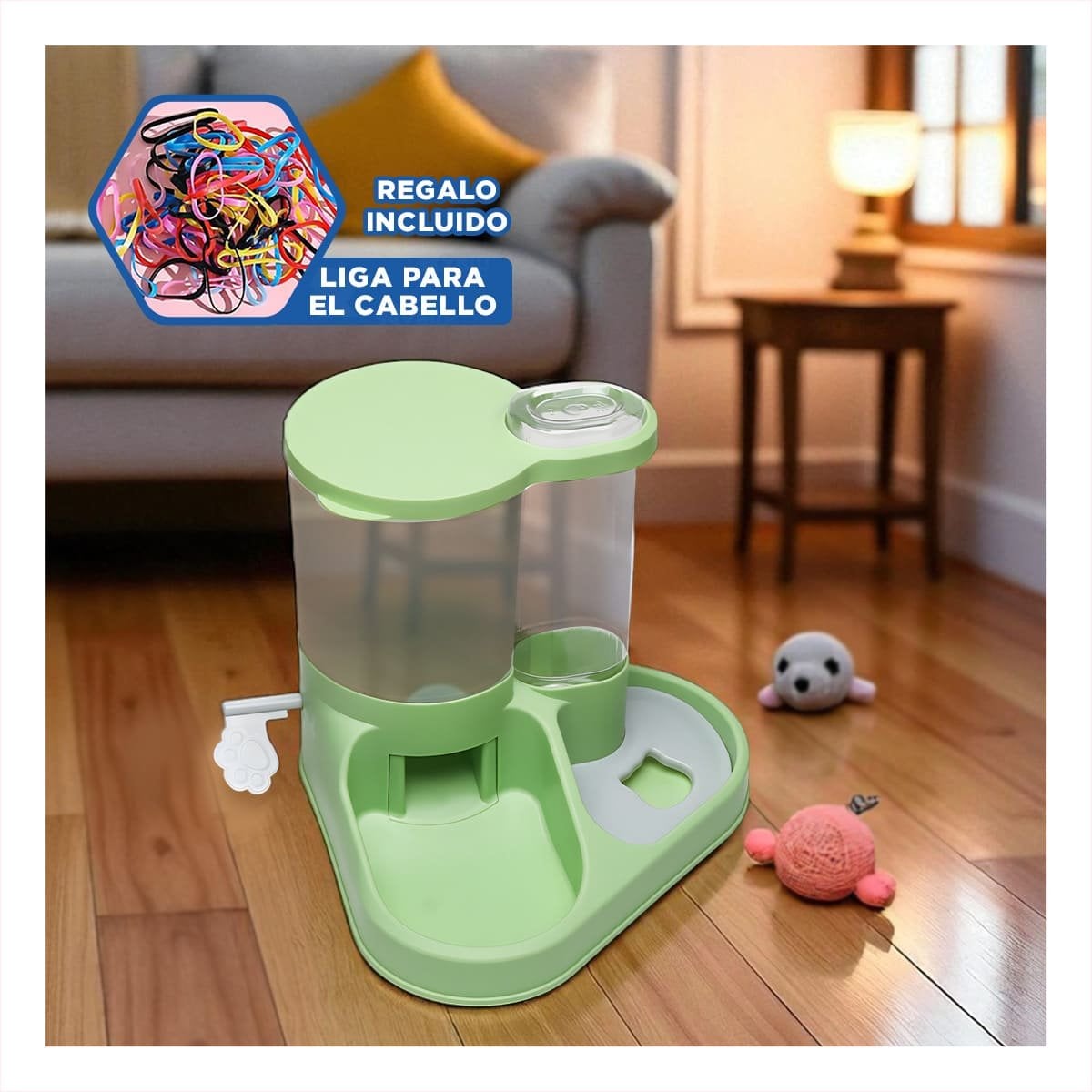 ESTACION DE COMIDA Y BEBIDA PARA MASCOTA CON LLAVE VERDE CLARO YLIGAS REGALO - 2