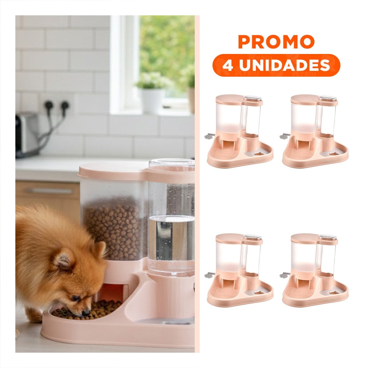 PACK4 ACCESORIO DE COMIDA Y BEBIDA PARA MASCOTA CON LLAVE ROSADO CLARO - 1