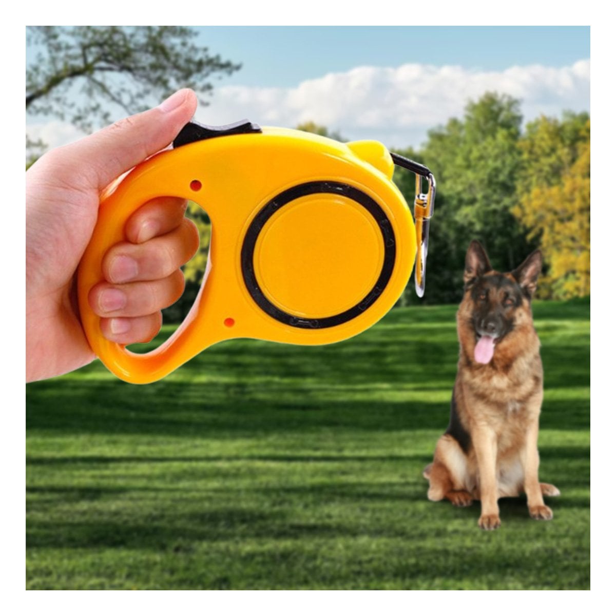 CORDON RETRACTIL AJUSTABLE PARA PERROS Y GATOS CON AMARILLO Y CIRCULO NEGRO YPAPEL REGALO - 2