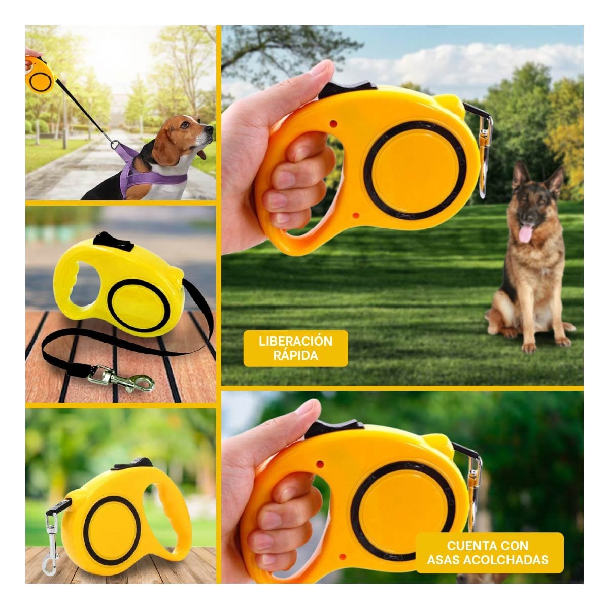 CORDON RETRACTIL AJUSTABLE PARA PERROS Y GATOS CON AMARILLO Y CIRCULO NEGRO YPAPEL REGALO - 3