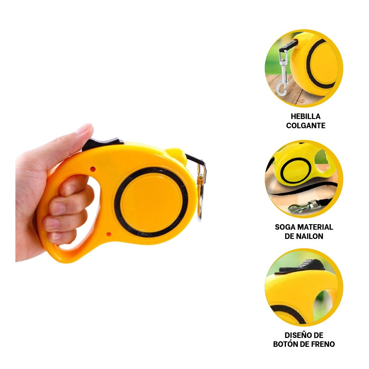 CORDON RETRACTIL AJUSTABLE PARA PERROS Y GATOS CON AMARILLO Y CIRCULO NEGRO YPAPEL REGALO - 5