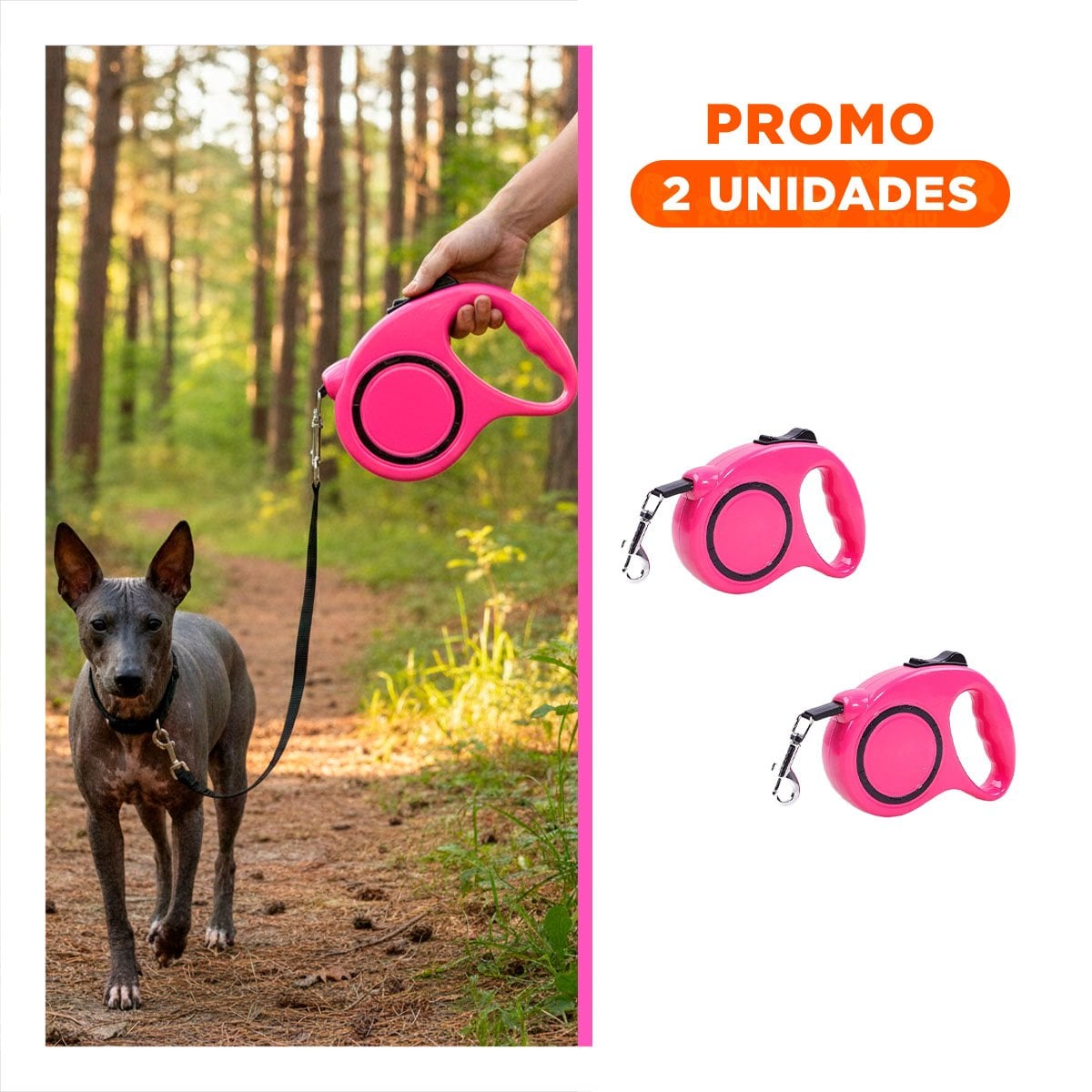 PACK2 CORREA FLEXIBLE RETRACTIL PARA PASEOS DE MASCOTAS CONTROLADOS FUCSIA YREGALO STICKER - 1