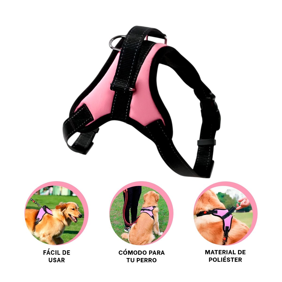 EQUIPO EN H DE PASEO PARA PERRO TALLA S COMODO Y SEGURO ROSADO YSTICKY - 5