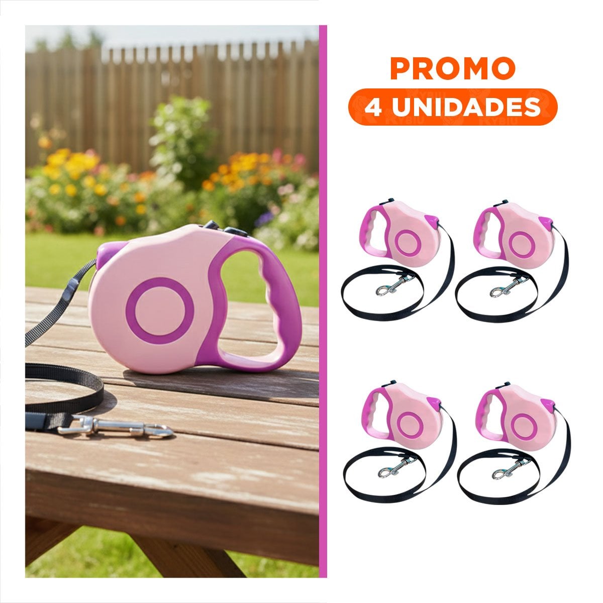PACK4 DISPOSITIVO EXTENSIBLE PARA MASCOTA ROSADO DOBLE TONO SEGURO - 1