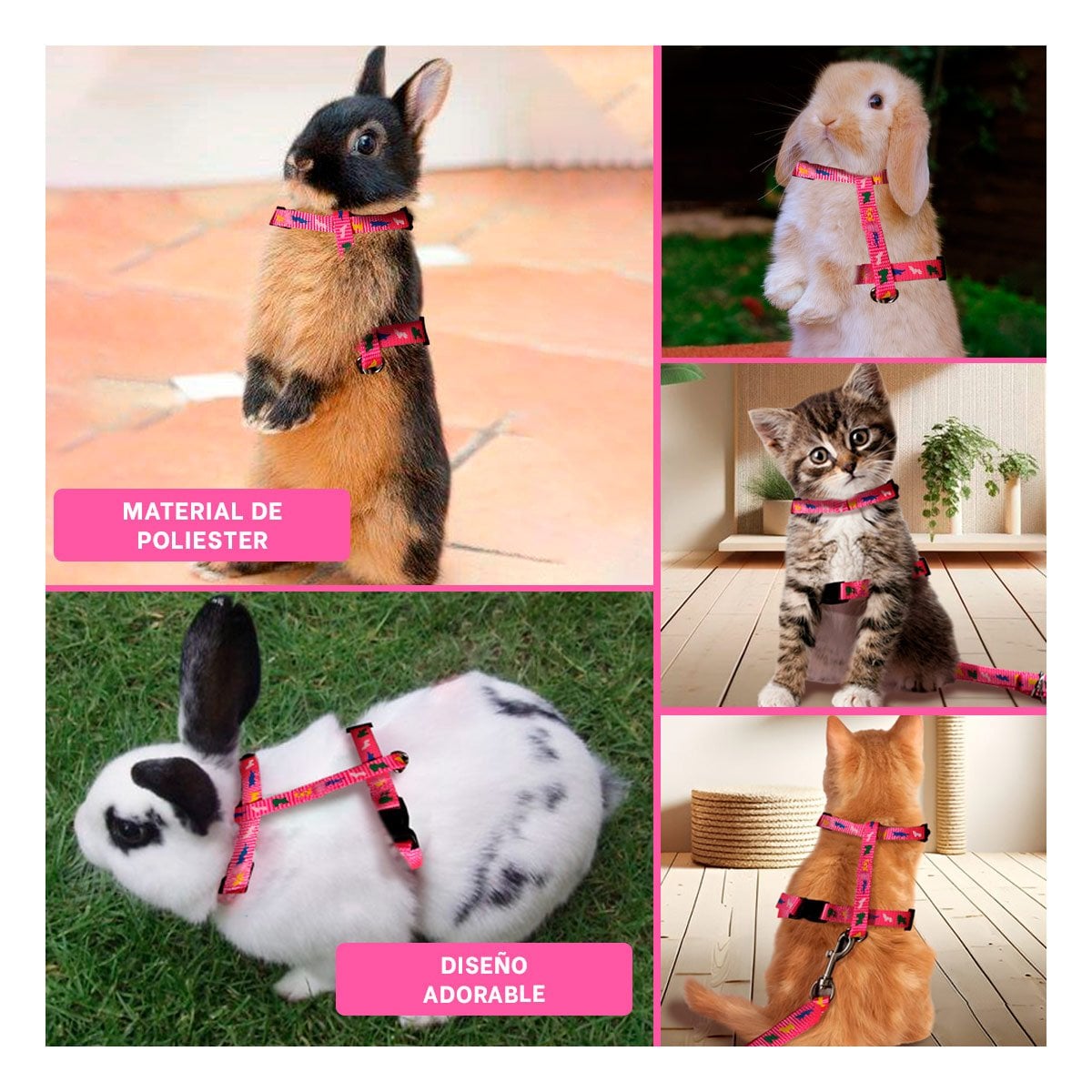 SISTEMA DE SUJECION PARA CONEJO Y GATO DELGADO FUCSIA PARA EXTERIOR YLIGAS REGALO - 1